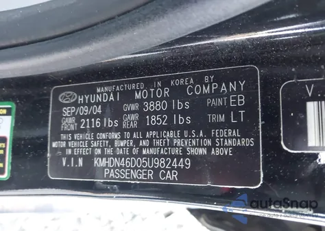 2005 Hyundai Elantra Gls/Gt from USA, damaged, VIN KMHDN46D05U982449